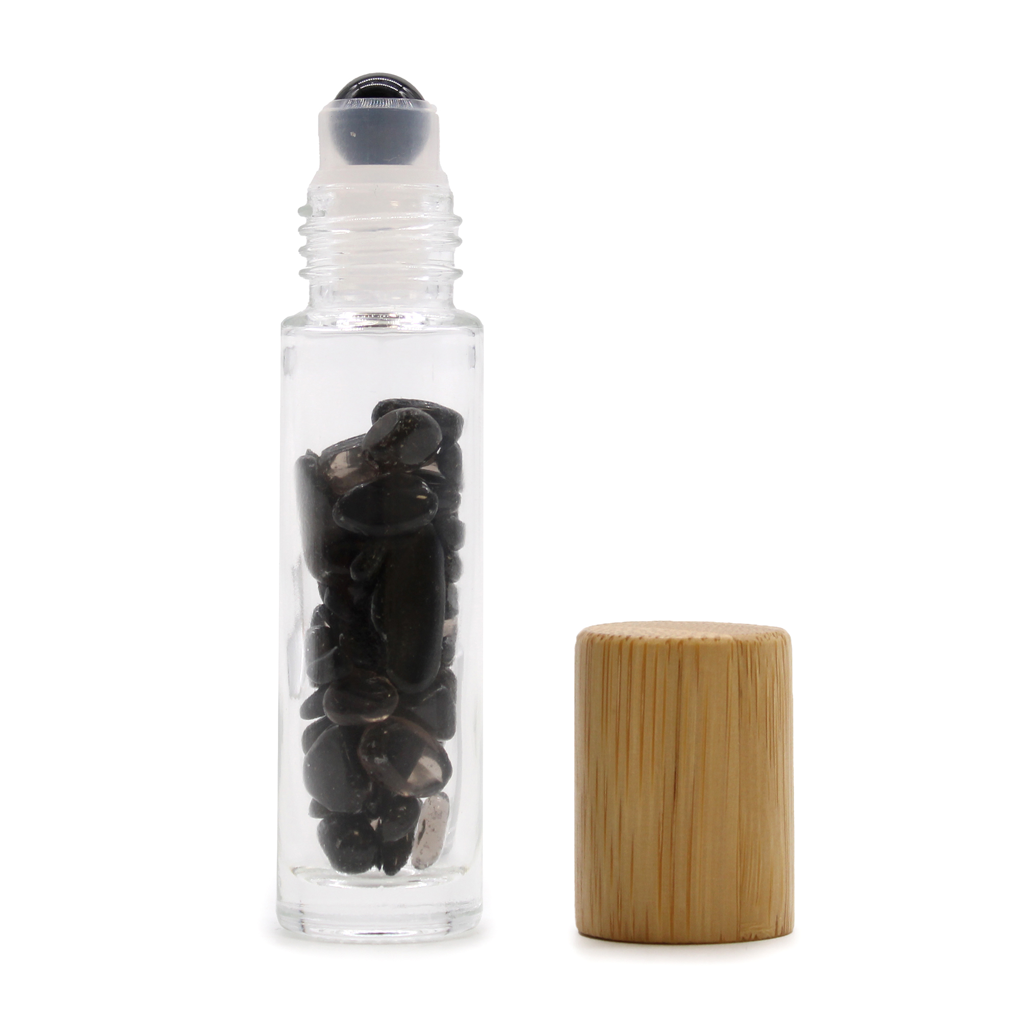 Gemstone Essential Oil Roller Bottle - Black Tourmaline  - Wooden Cap