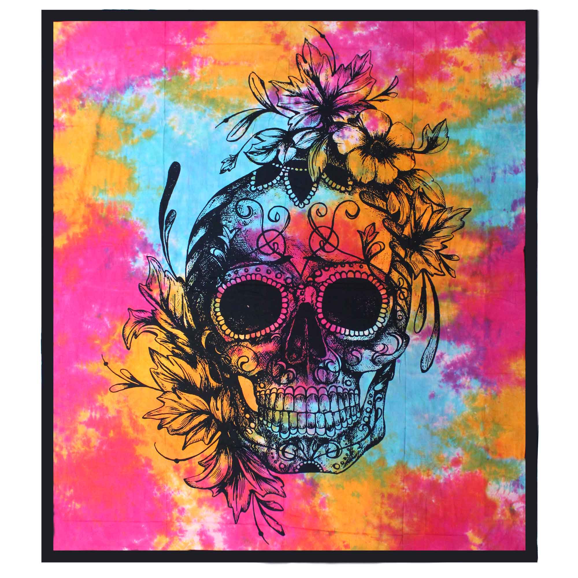 Double Cotton Bedspread + Wall Hanging - Day of the Dead Skull