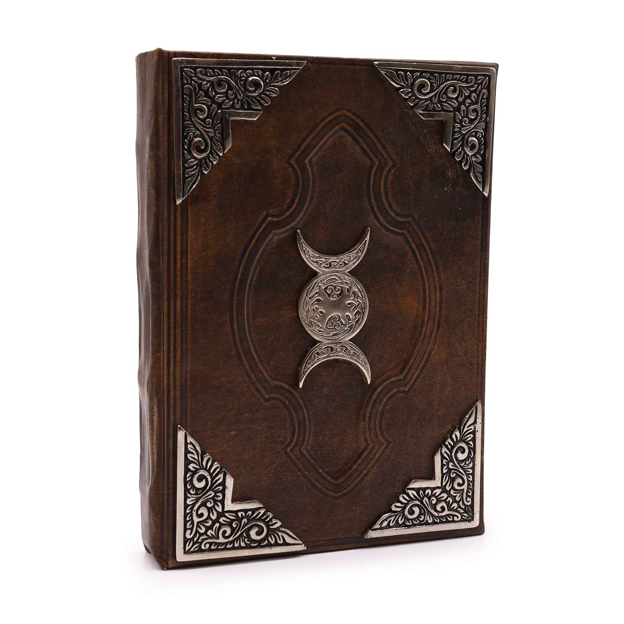Heafty Brown Tan Book - Zinc Triple Moon Decor - 200 Deckle Edges Pages - 26x18cm
