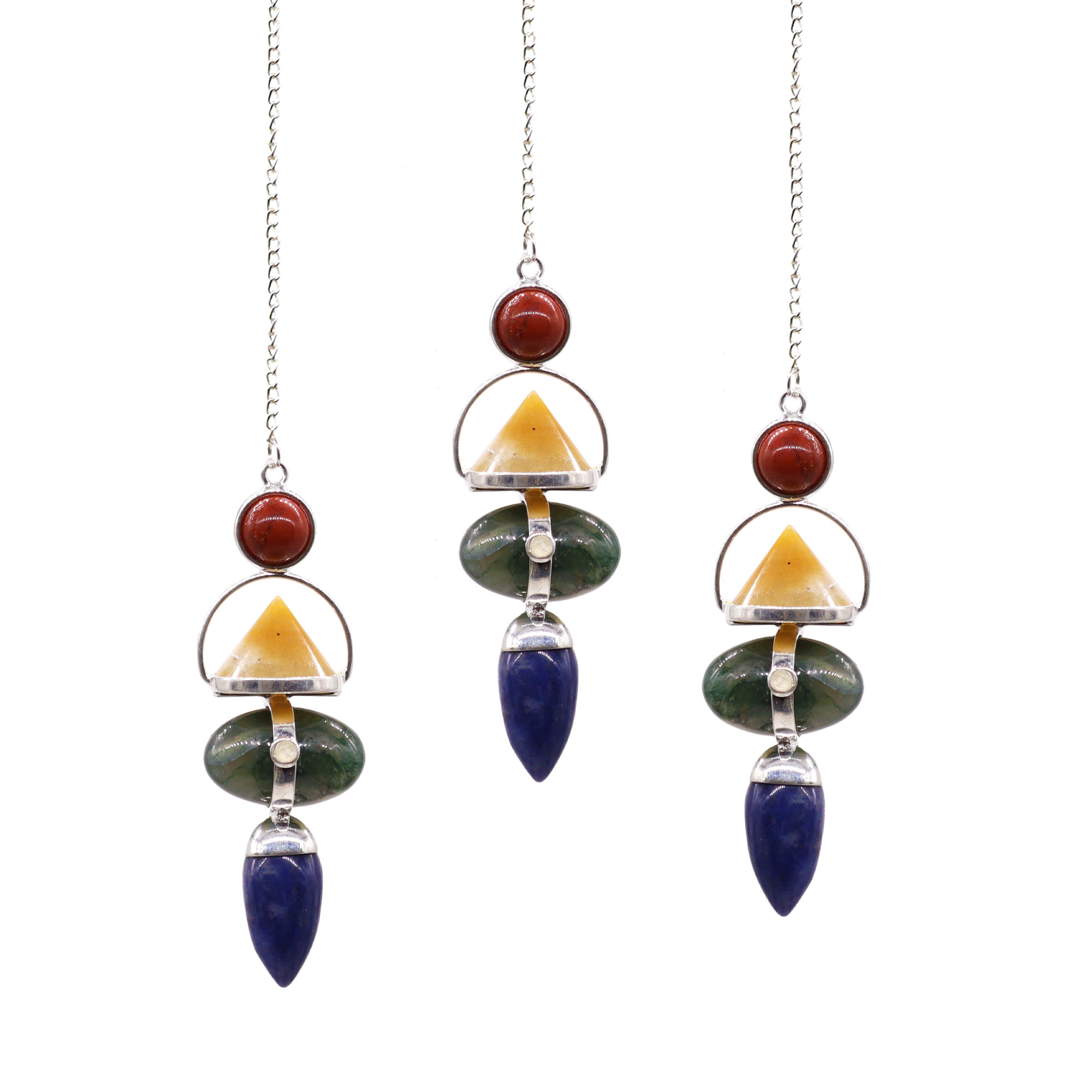 Four Elements Gemstone Pendulum - Red Jasper, Yellow Adventurine, Moss Agate, Sodalite & Moonstone