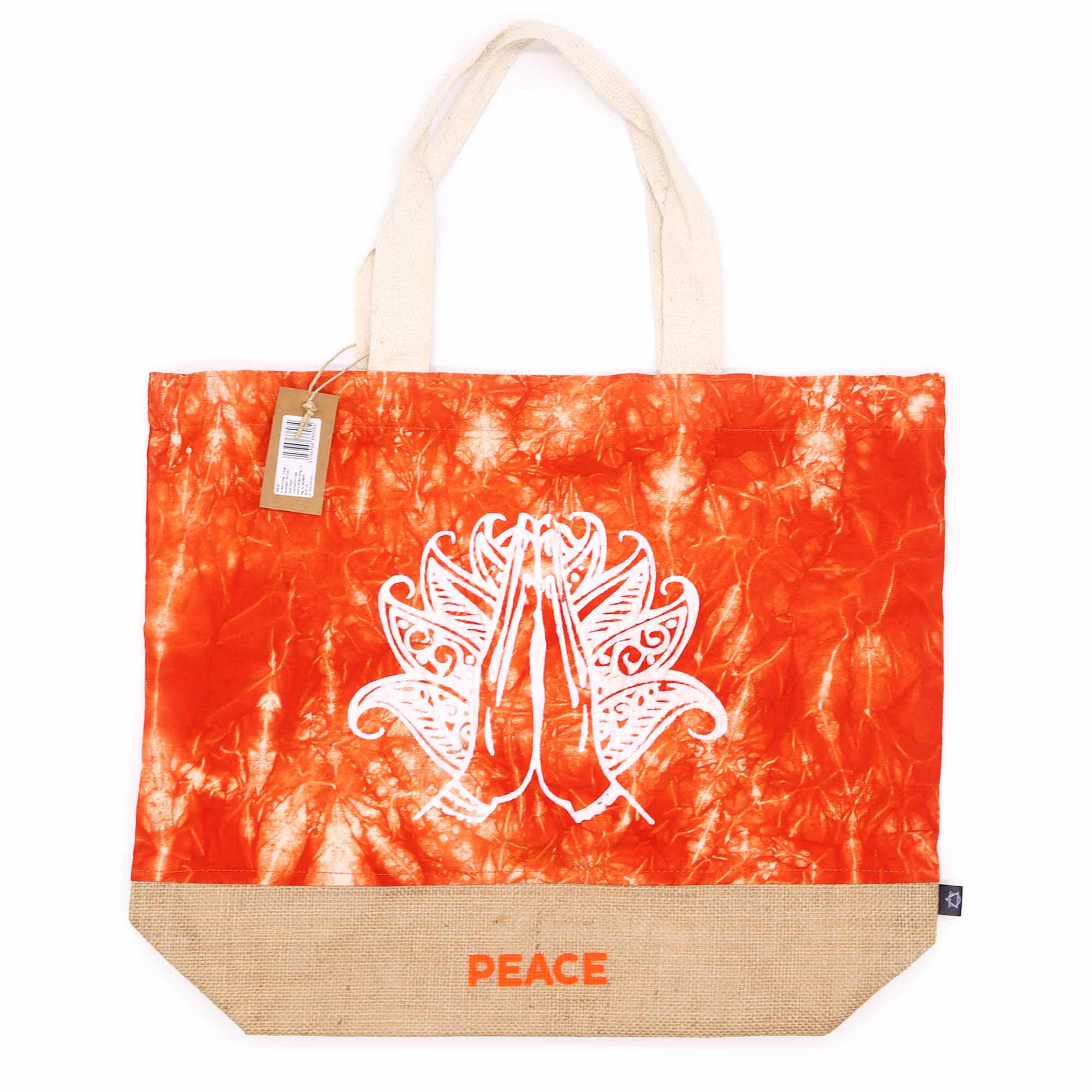 All Natural Bag - Orange Stonewash - Namaste Hand - Peace