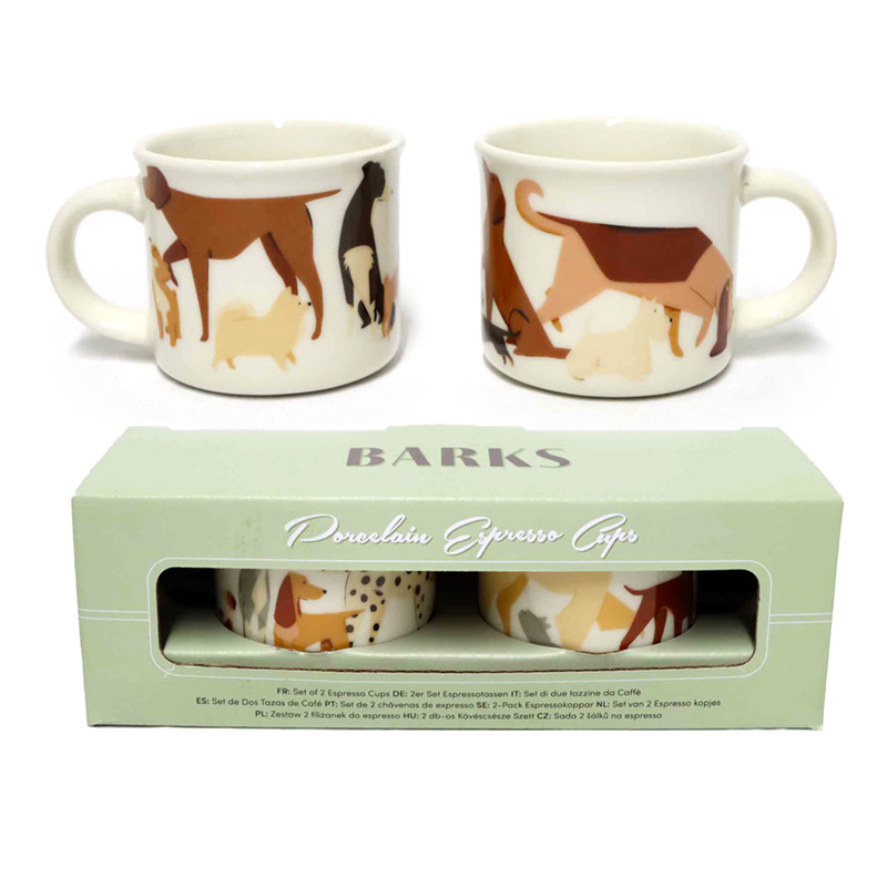 Set of 2 Porcelain Espresso Cups - Barks Dog