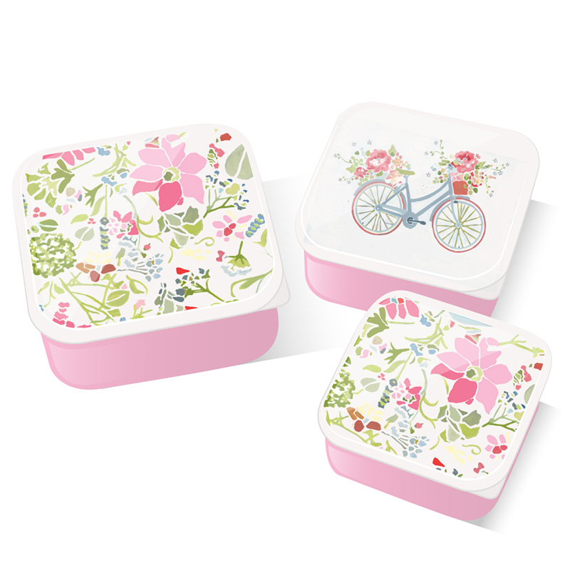 Lunch Boxes Set of 3 (M/L/XL) - Julie Dodsworth Pink Botanical