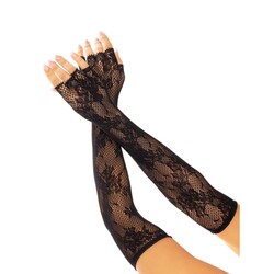 Leg Ave Floral Net Fingerless Gloves Black<br>
