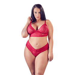 Cottelli Plus Size Red Lace Bra And Briefs<br>