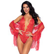 Leg Avenue Floral Lace Teddy and Robe Red<br>