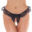 Frilly Black Lace Crotchless Tanga<br>